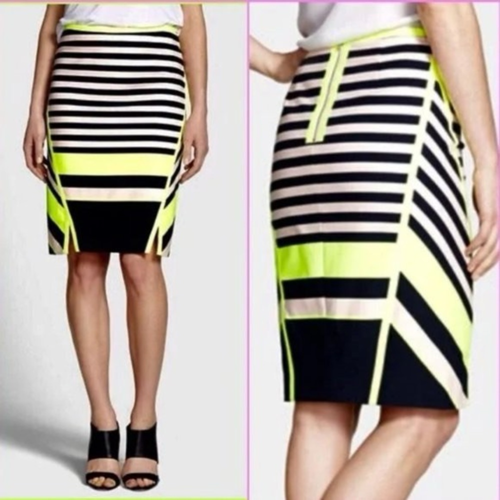Ted Baker Neon Yellow and Black Striped Pencil Skirt - Picture 2 of 8